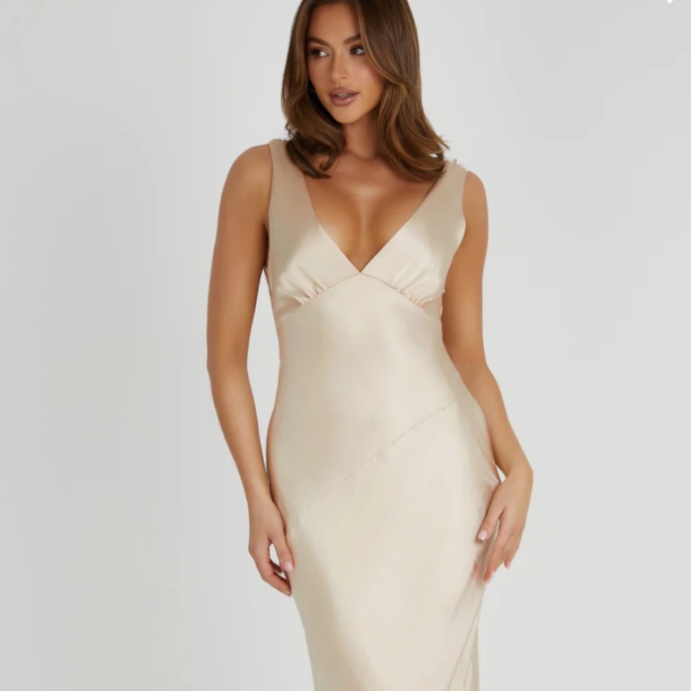 Gold cowl back maxi dress